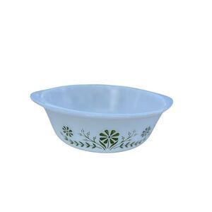 Vintage Milk Glass Glasbake Casserole Dish Green Daisy 2qt No Lid farmhouse